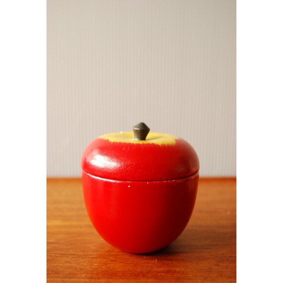 Items similar to wooden apple with miniature tea set on Etsy