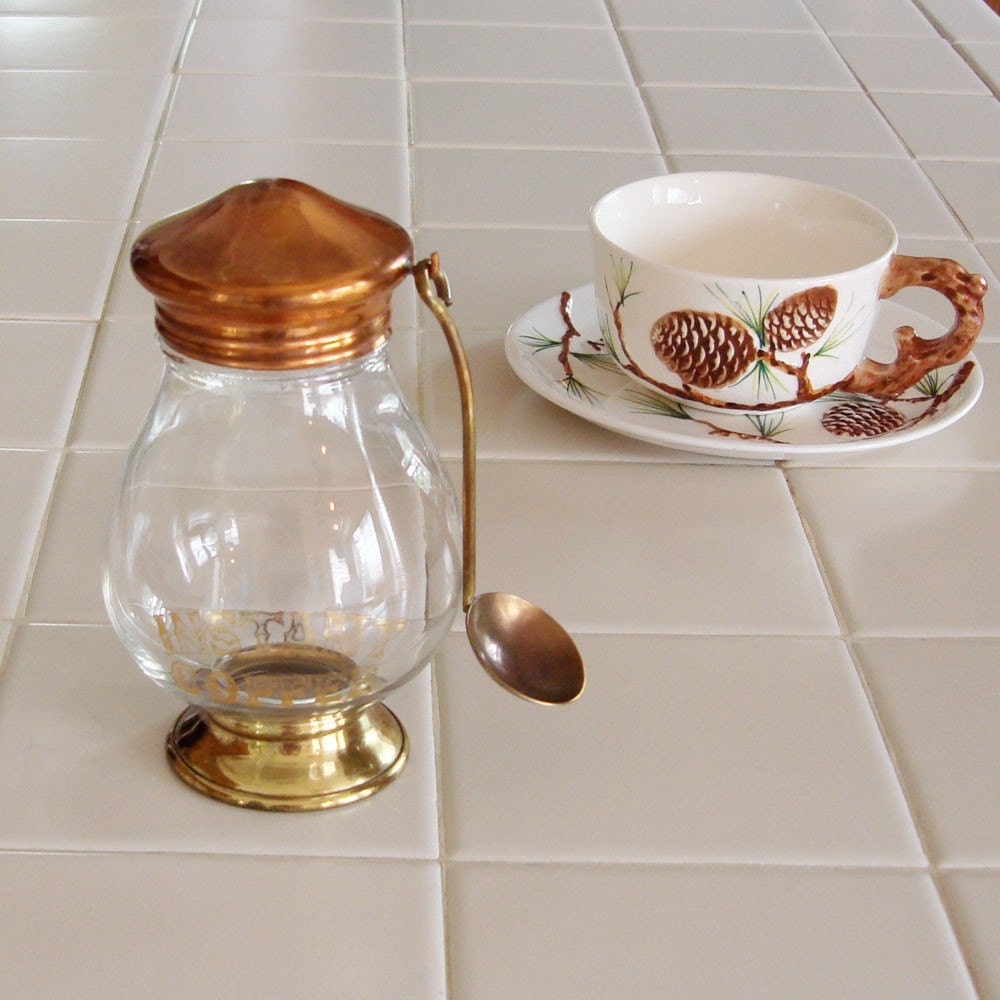 Instant Coffee Vintage Glass Storage Jar with Spoon