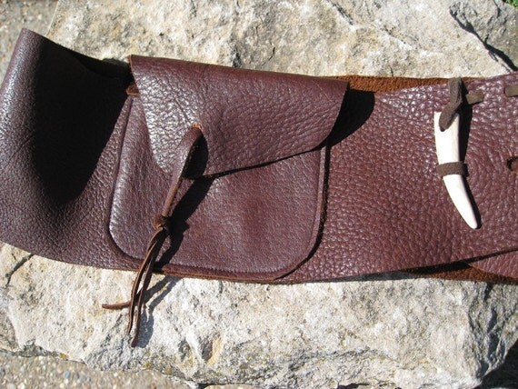 Wide Dark Brown Elk Leather Belt with Antler Buckle
