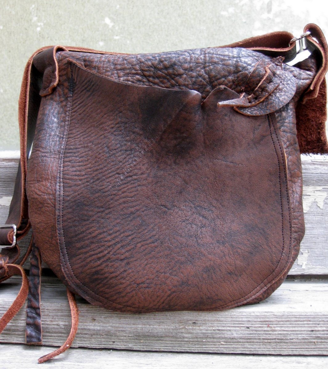 Good Rustic Character Brown Leather Bag with Rose and