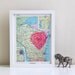 SALE vintage map of wisconsin with neon pink heart screenprint, i love the great lakes