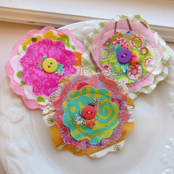 Layered Sewn Fabric Flower Embellishments Handmade