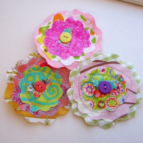 Layered Sewn Fabric Flower Embellishments Handmade