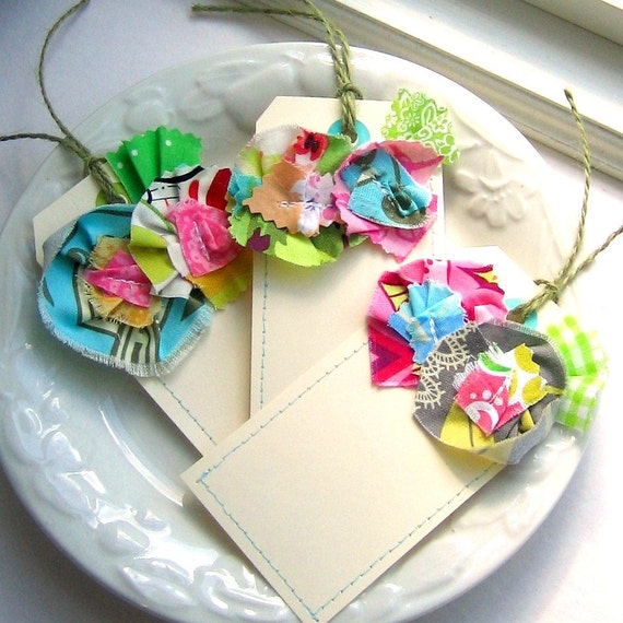 Gift Tags Flower Tags Flower Gift Tags Fabric Flower Tags