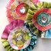 Flower Appliques, Fabric Flowers, Scrapbook Flowers, Flower Embellishments, Ruffle Flowers, Gem Flowers - set of 3, No. 711