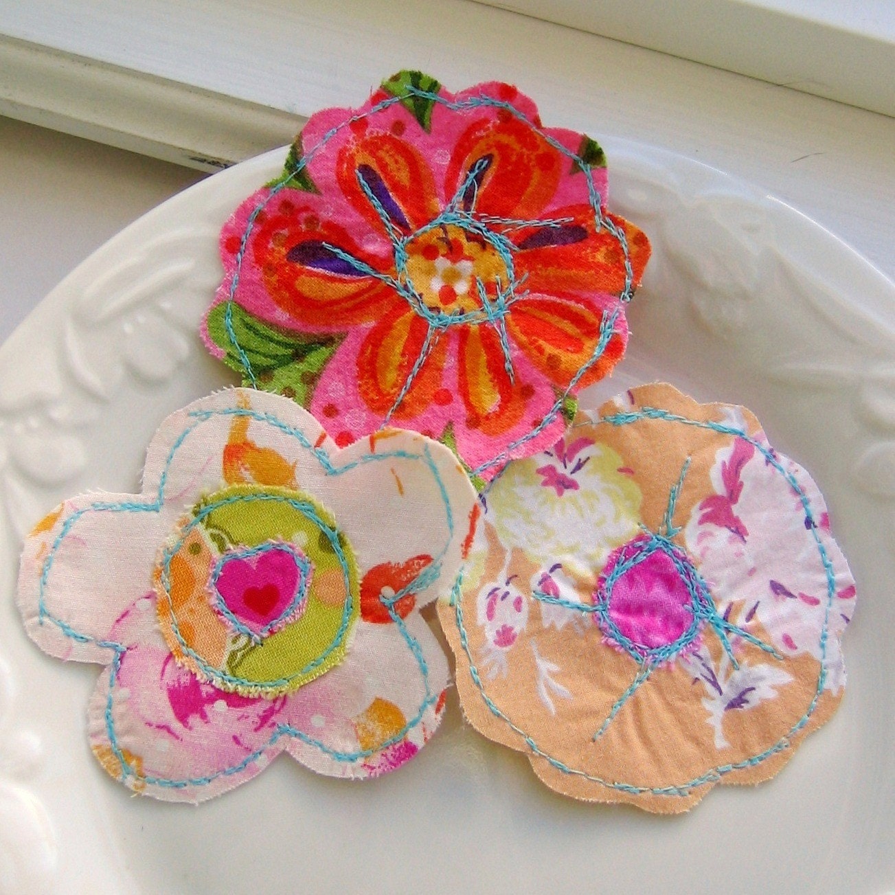 Stitched Sewn Fabric Flower Embellishments by tracyBdesigns