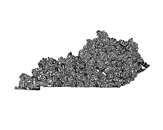 Kentucky typography map art print 8x10 customizable