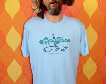vintage 80s tee SNORKELERS aqua fun royal caribbean cruise t-shirt XL soft thin