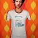 vintage 70's be seen with me glitter iron on ringer t-shirt Medium soft thin brown