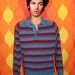 vintage 80s sweater polo blue soft striped knit shirt collared Large preppy