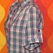 vintage 80's rainbow plaid western cowgirl tunic peasant top shirt blouse Large military roll up button sleeve