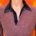vintage 70s VELOUR shirt polo stripes sweatshirt butterfly collar Medium soft