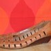 vintage 80s leather shoes wedge BASS caramel woven wood stacked heel 8 M