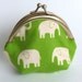Green and Cream Elephant Print Coin Purse, Change Purse, iPhone Earbud Case