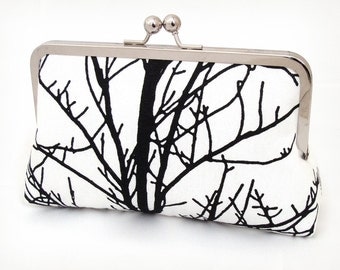 SALE: clutch bag, black and white, tree silhouette, clutch purse bag, woodland wedding