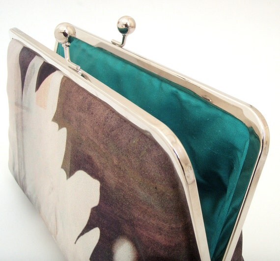 Large silk clutch bag purse ethereal flower