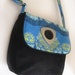 medium handmade handbag with black corduroy fabric - amy butler lark cloud cotton quilt fabric