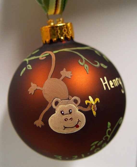 Baby Monkey Ornament Hand Painted and Personalized