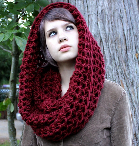 Items similar to The Favorite Cowl neck hood scarf warmer Caranberry ...