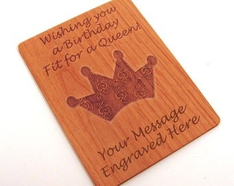 Real Wood Birthday Card - Fit for a Queen - Laser Engraved Laser Cut