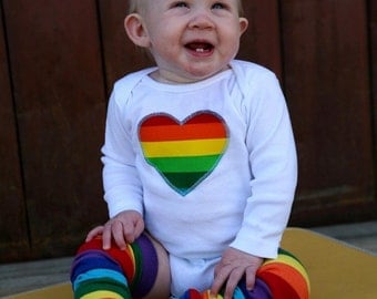 Boy or Gir Rainbow Baby Bodysuit and Leg Warmer Set - Great Birthday Party, Pride Parade or Photo Shoot Outfit - You Choose Appliqué Shape