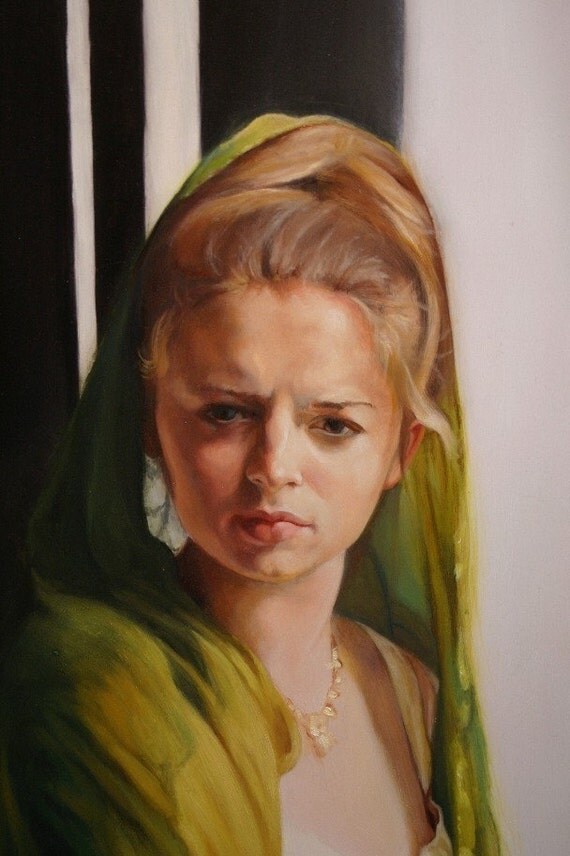 Necessary Comfort original oil figurative portrait narrative female church painting by Kim Dow SALE - il_570xN.136833938