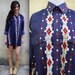 Vintage 70s 80s Wrangler Navy Blue Navajo Print Snap Button Western Shirt