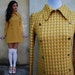 Vintage 60s 70s Mustard Yellow and Green Woven Butterfly Collar Mod Mini Shift Dress (size xs, small)
