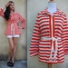 Vintage Red and White Striped Nautical Rope Belt Sailor Blouse or Tunic (small, medium)