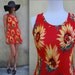 Vintage 90s Red and Yellow Ribbed Sunflower Mini Shift Dress (size small, medium)