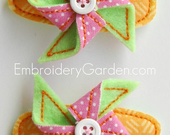 In the Hoop Pinwheel Felt Hair Clippie Machine Embroidery Design Instant Download