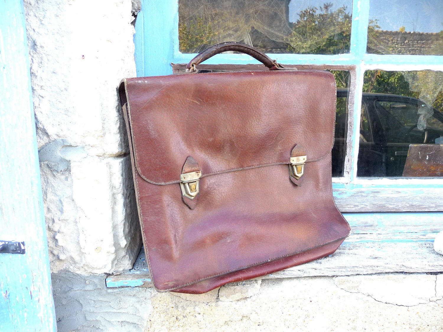 Antique 1940s/1950s leather school bag
