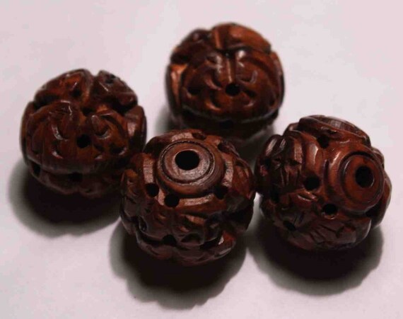 4 Carved Wood Beads by BeadinAroundTheBlock on Etsy