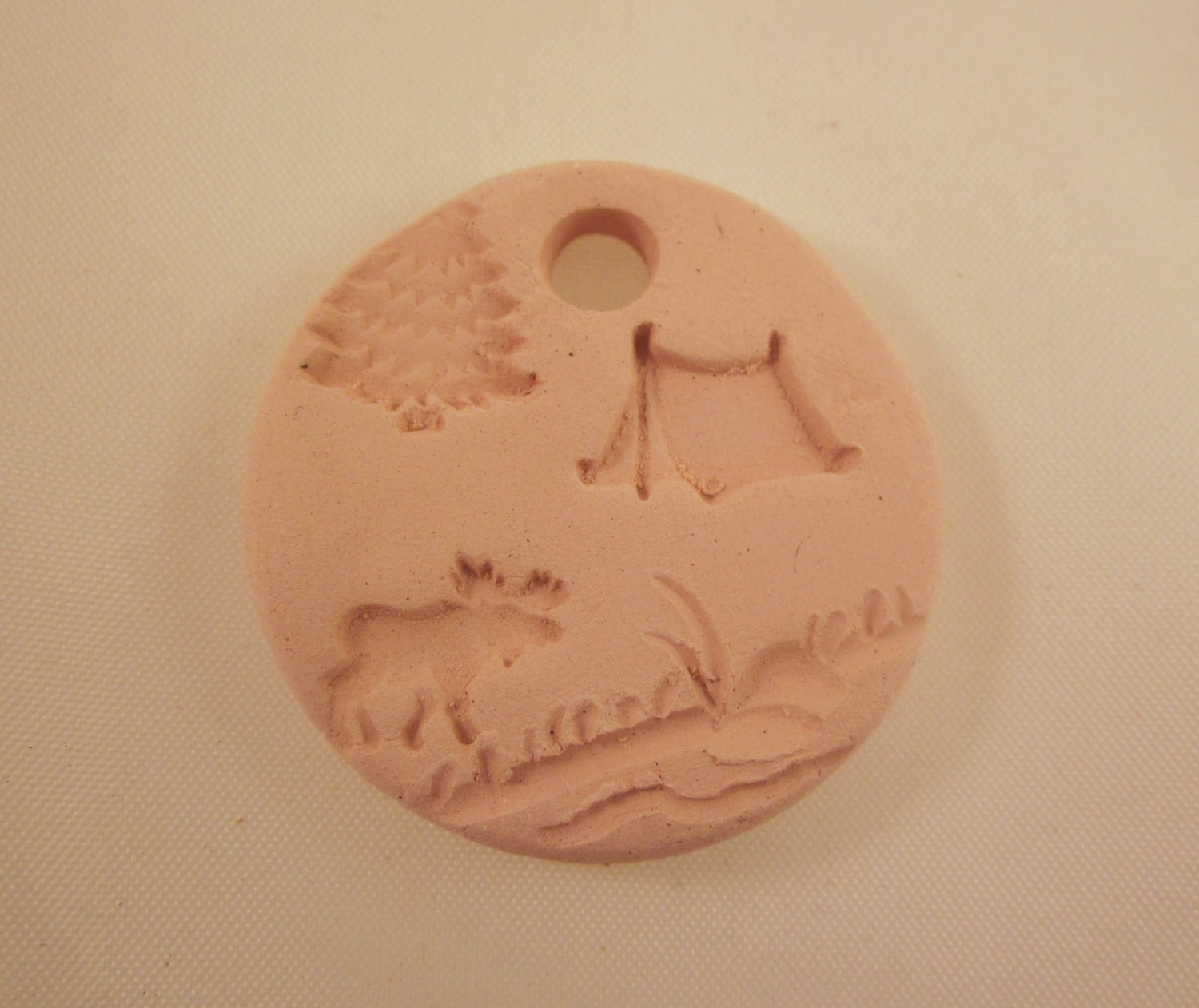 Small Bisque Unglazed Clay Pottery Pendant Charm or Ornament