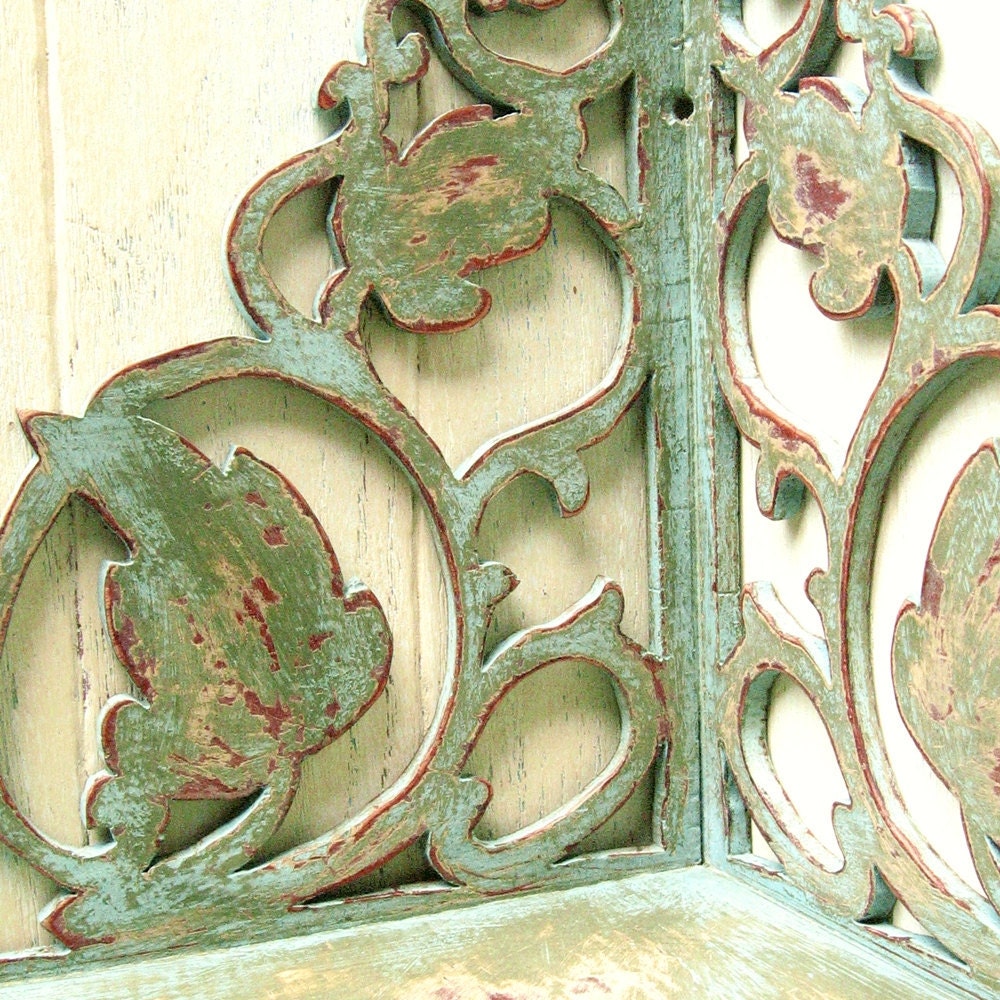 Folk Art Scrolled Corner Wall Shelf...... Vintage Wooden