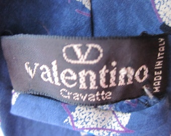 Valentino Cravatte Tie, Italy, blue with geometric designs, 80s tie