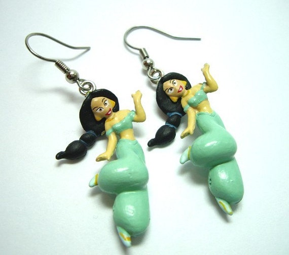 Items similar to Disney Princess Jasmine Figure Charm Aladdin Earrings