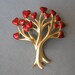 Vintage Heart Tree Red Enamel on Gold Tone Metal