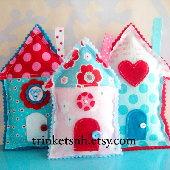 Fabric House Stuffed Ornaments Set of Three