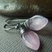 Pink Leaf Earrings on Oxidized Sterling . Soft Pink Petite Wirewrapped Glass Dangle Minimalist . Petals