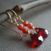 Red Cubic Zirconia Earrings on Goldfill . Wirewrapped Gemstone Briolette . Ember