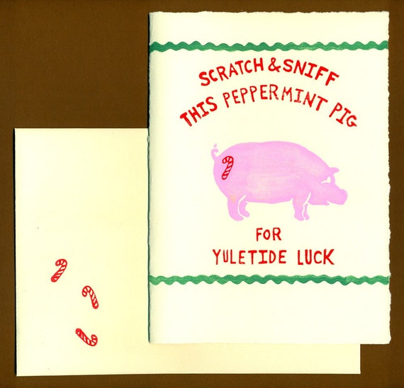 Scratch and Sniff Peppermint Pig Card by JillKinLA on Etsy