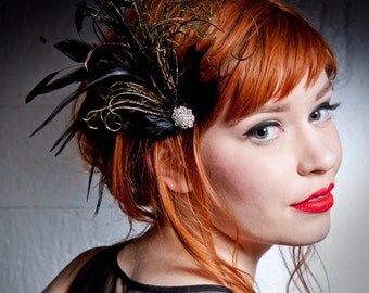Belle Epoch Black And Green Feather Hair Clip Flapper Headpiece