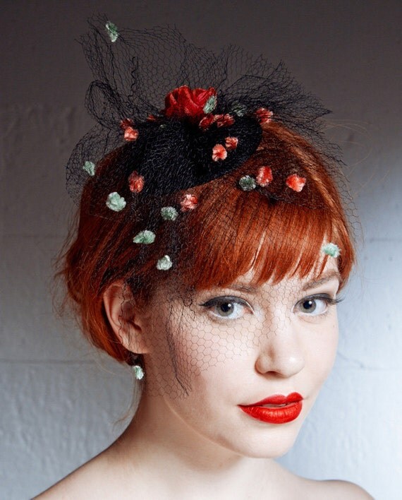 Black Vintage Veil Fascinator Cocktail Hat