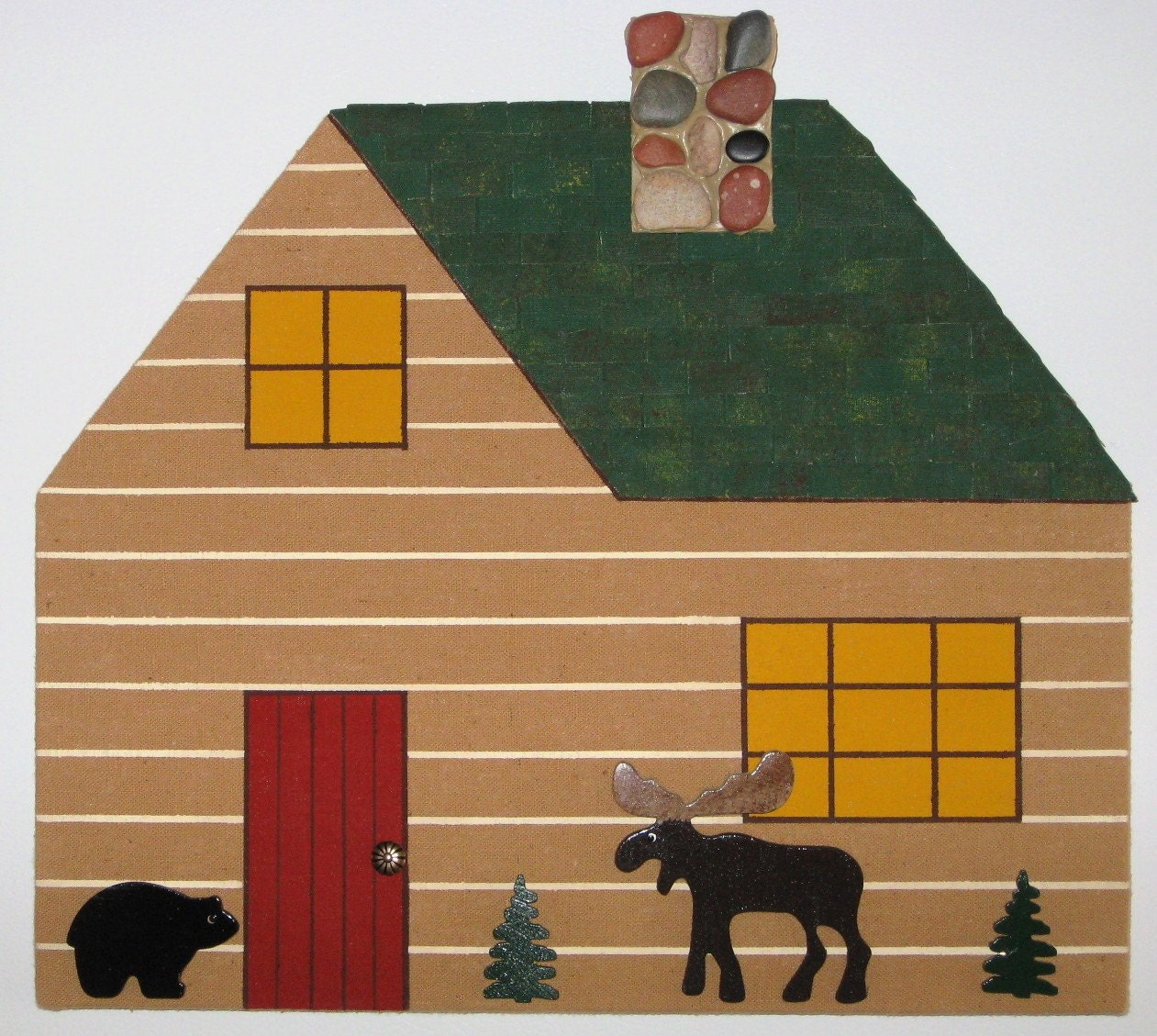 Log Cabin Bulletin Board with Moose and Bear Push by ...