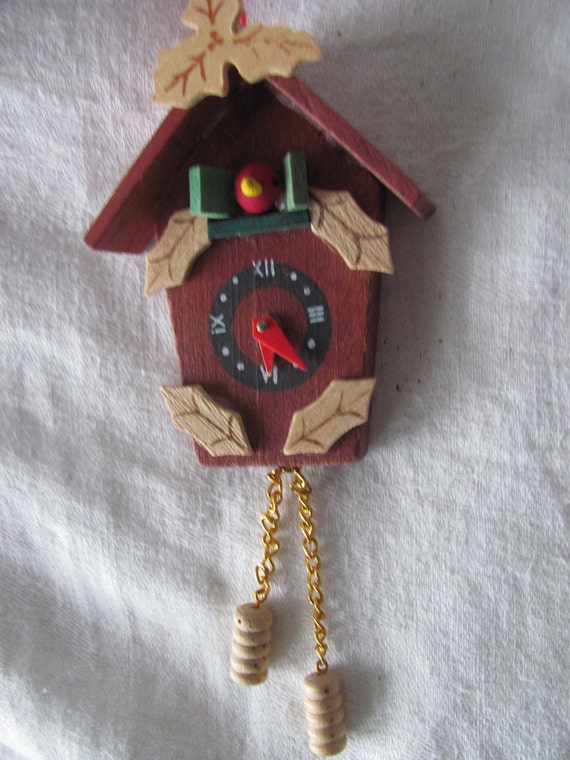 Vintage Wooden Cuckoo Clock Christmas Ornament...hjw
