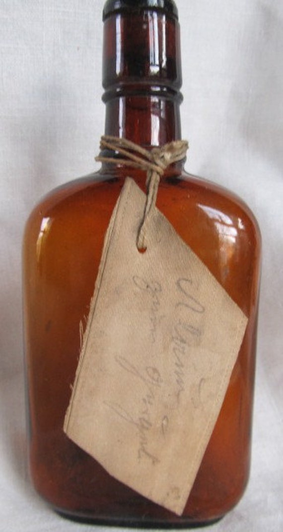 Antique Brown French Liquor Bottle...js by AuntSuesVintage on Etsy