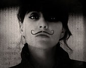 Black and White Photography, Mustache Portrait, Ringleader, Androgymous Art, Circus, Dark Art, Steampunk, Quirky Surreal Photo