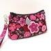 Wristlet Clutch Purse, Flat bottom - Flowers in Pink White and Brown