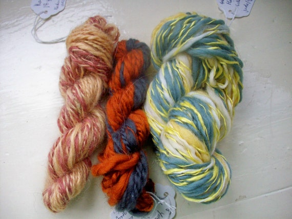 Handspun mini skeins  fun merino silk natural by SpinningStreak